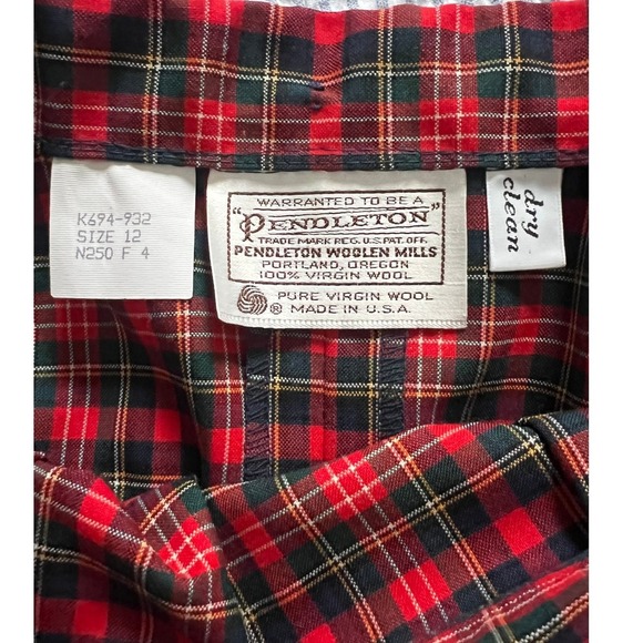 Pendleton Plaid Midi Skirt Pure Virgin  Wool  A-Line  Red Black Size 12 - Picture 5 of 5